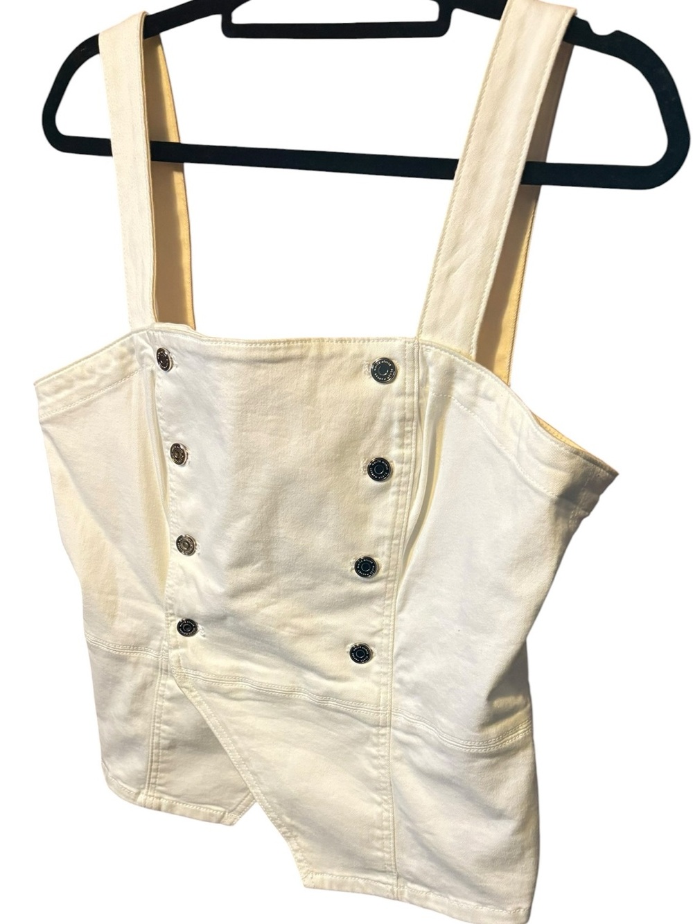 White House Black Market Cream Denim Corset Tank Button Front Crop Size 14 - Picture 3 of 5